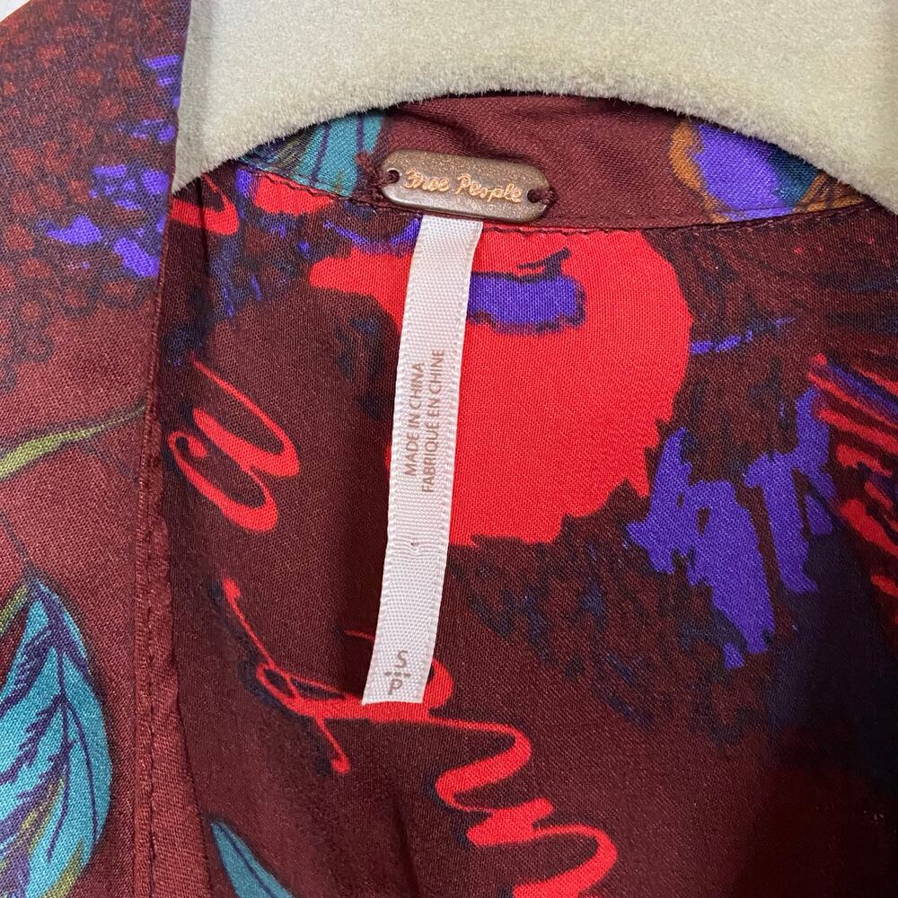 Free People Silky Nights Red Floral Oversized Boyfriend Blouse Size Small - Picture 6 of 12